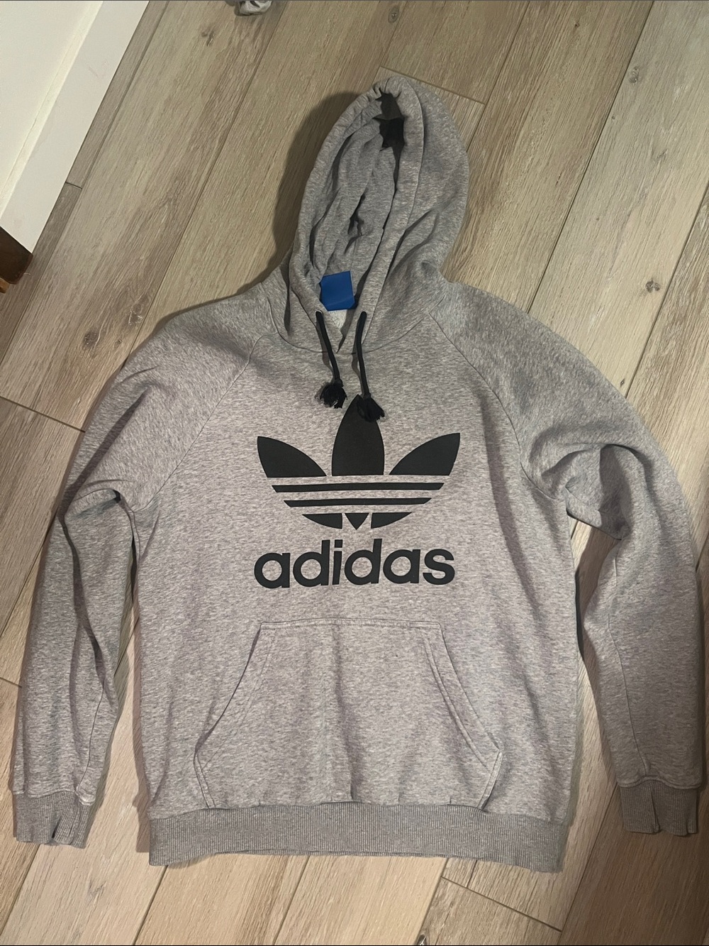 adidas Light Gray Trefoil Pullover Hoodie with Black Logo